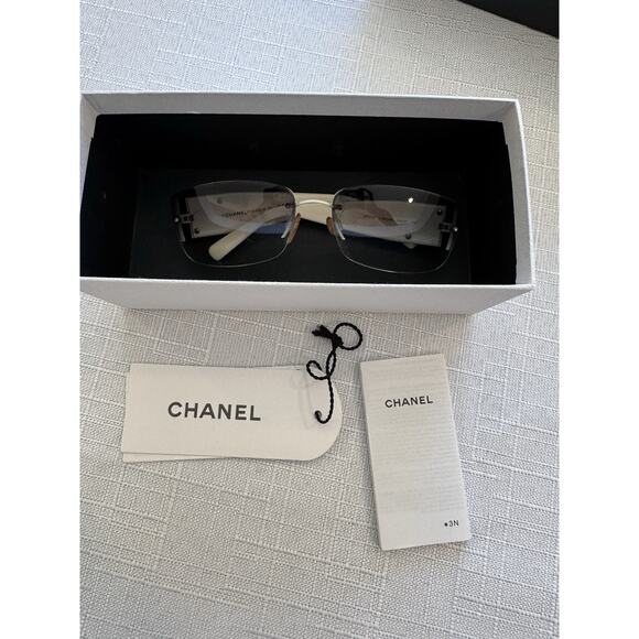Chanel 4117-B Rimless Sunglasses White Crystal CC Gradient Gray Lenses, Vintage